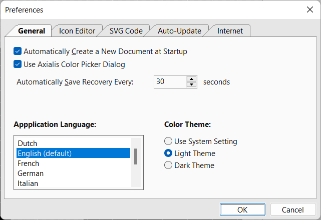 Preferences Dialog - General Tab